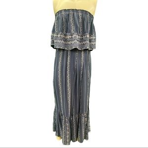 Japna NWT Women’s Wide Leg Romper Blue Floral Flare Strapless Jumpsuit Size M